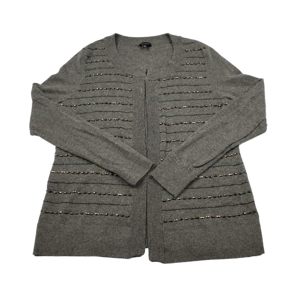 Talbots Size Medium Lambswool Beaded Gray Cardigan